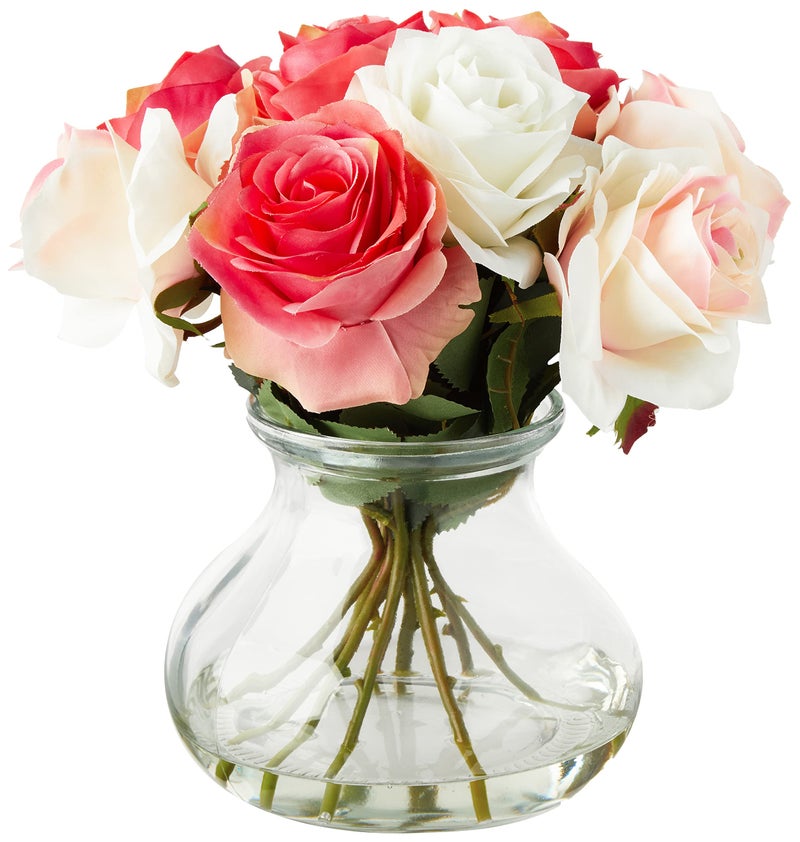 Nearly Natural Rose Arrangement with Vase - Image 1